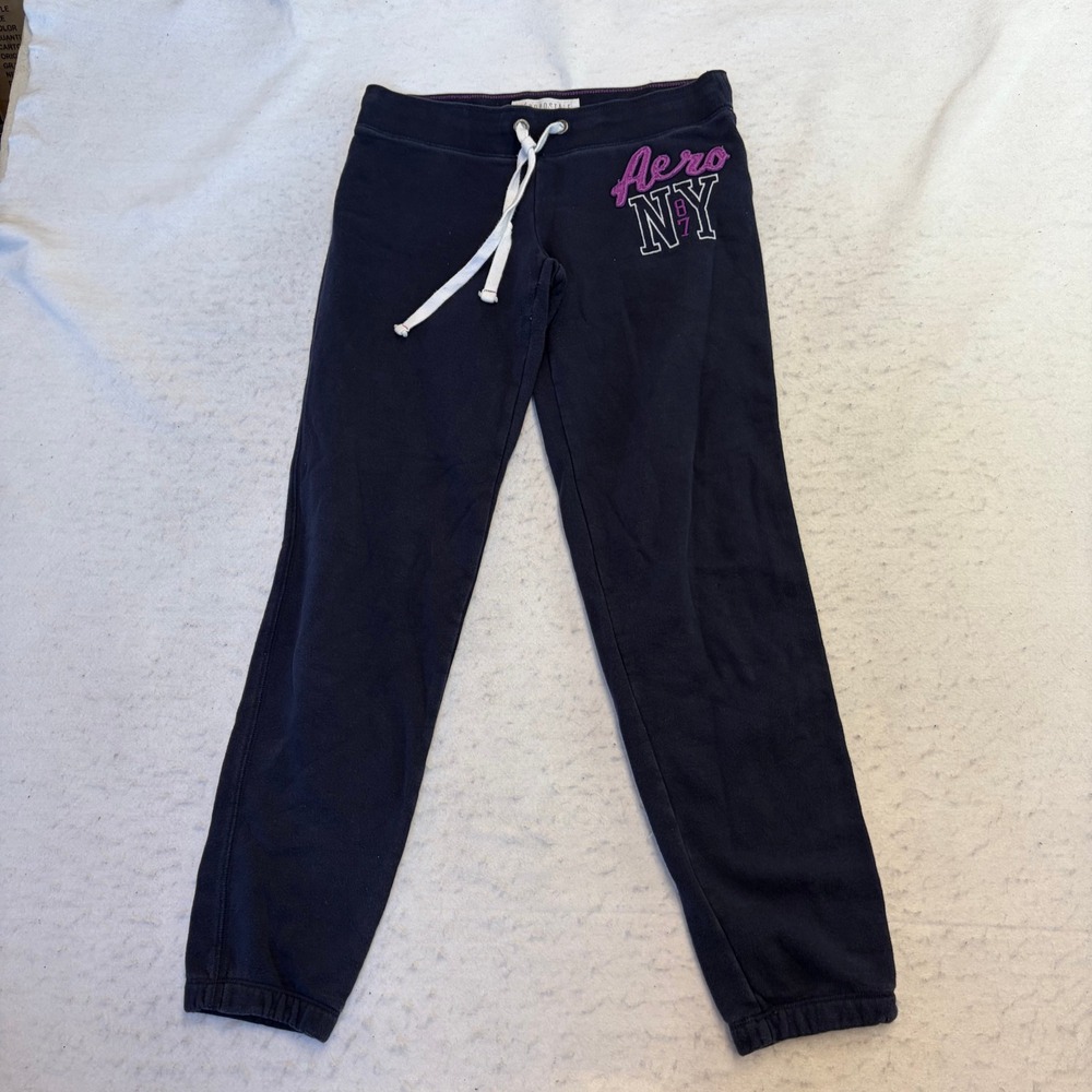 Aeropostale Sweatpants Womens Small Navy Blue Aero NY Graphic Joggers